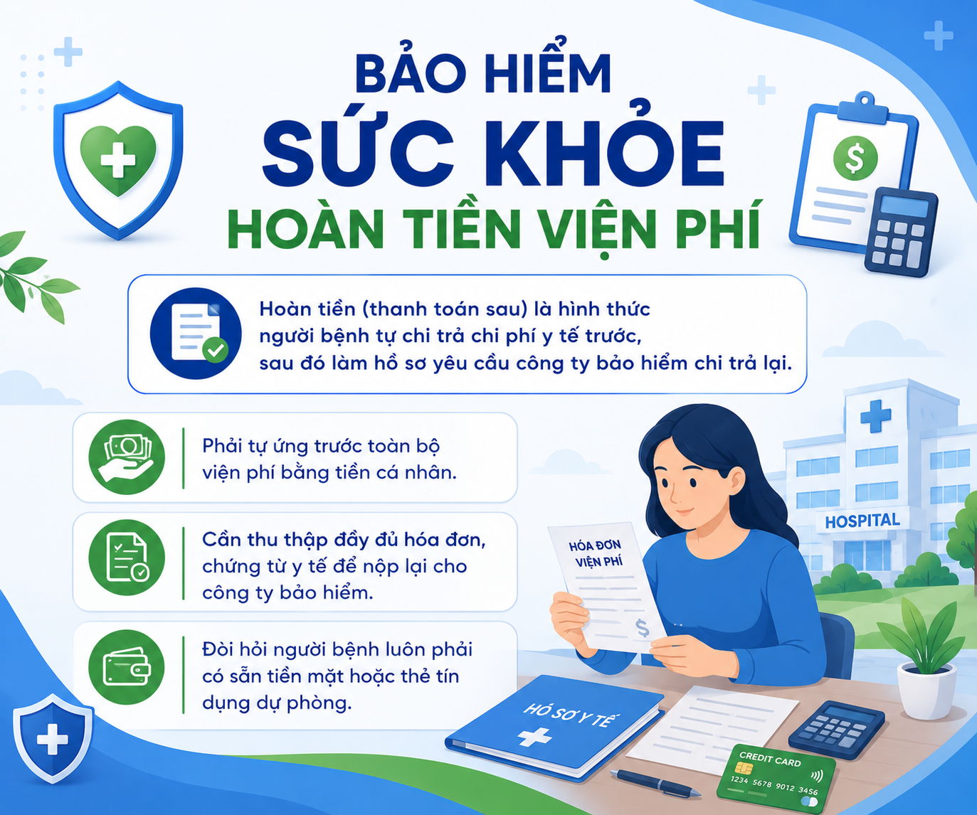 Bảo hiểm sức khỏe hoàn tiền viện phí yêu cầu người bệnh thanh toán trước và làm hồ sơ yêu cầu bảo hiểm chi trả sau