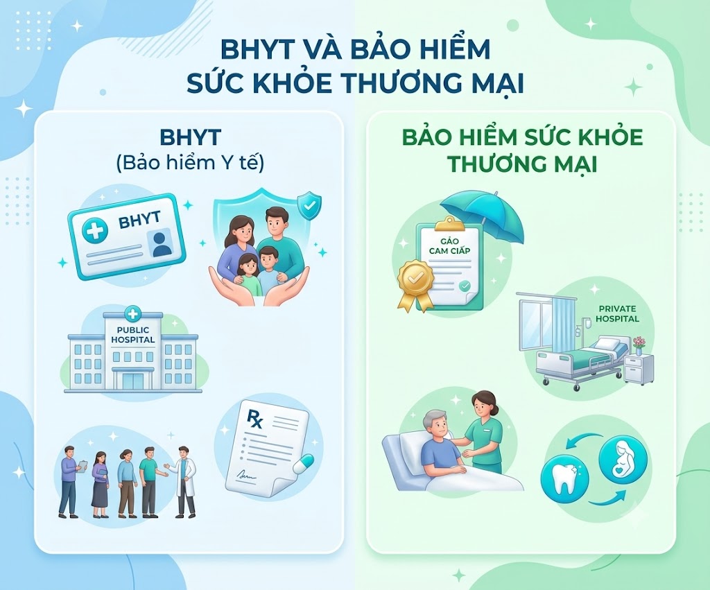 So sánh BHYT và bảo hiểm sức khỏe thương mại về phạm vi chi trả và quyền lợi