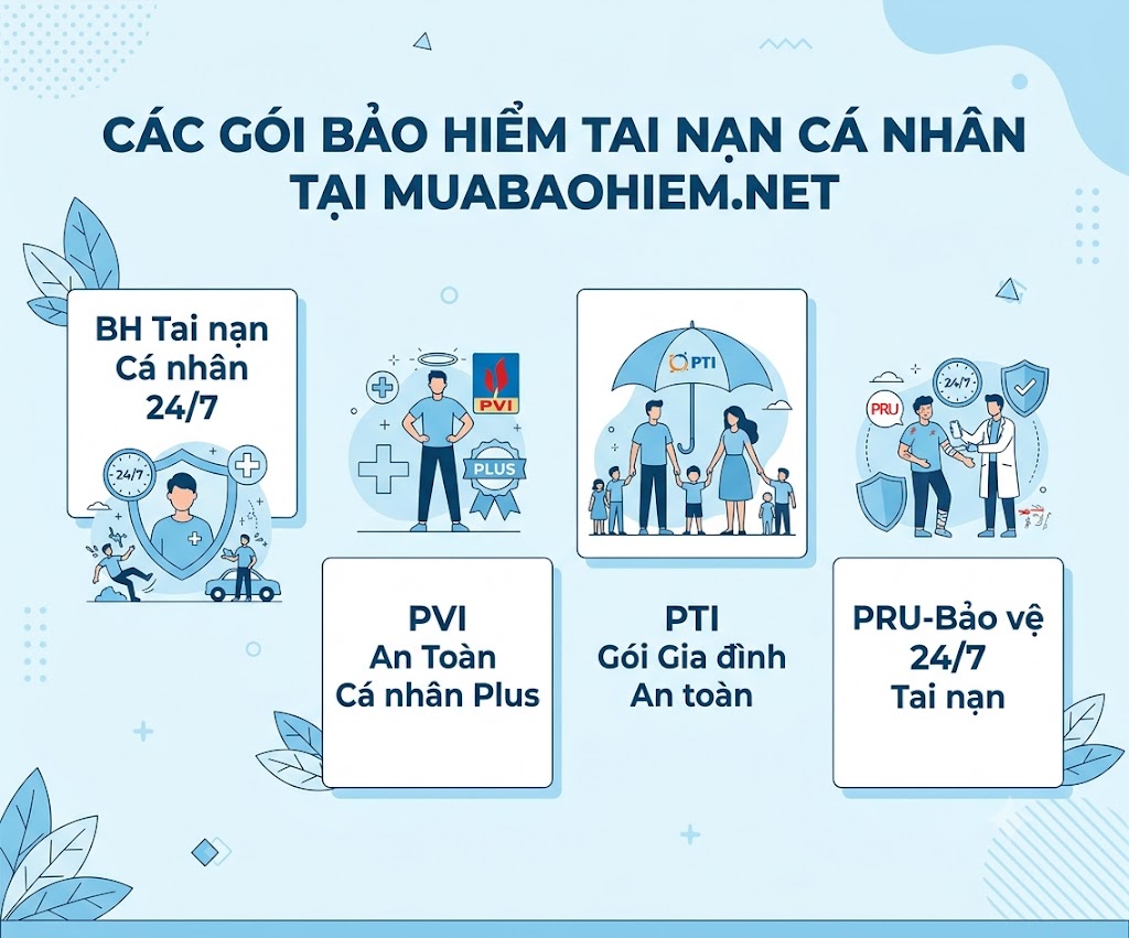 Các gói bảo hiểm tai nạn cá nhân: Tham khảo một số sản phẩm bảo hiểm từ PVI, PTI và Prudential tại Muabaohiem.net