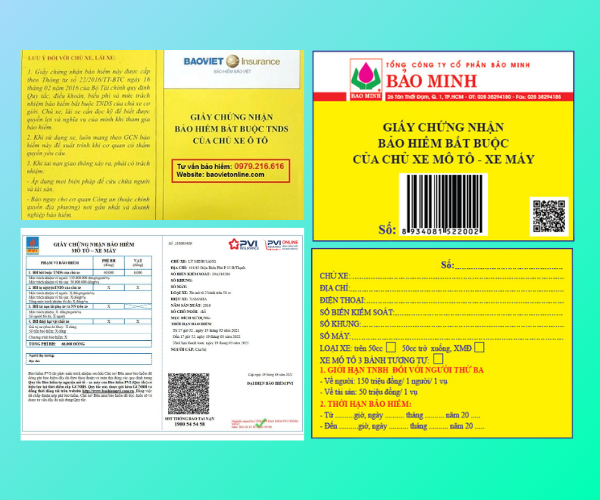 Hình ảnh ba loại bảo hiểm TNDS xe máy bắt buộc của doanh nghiệp Bảo Minh, PVI và Bảo Việt